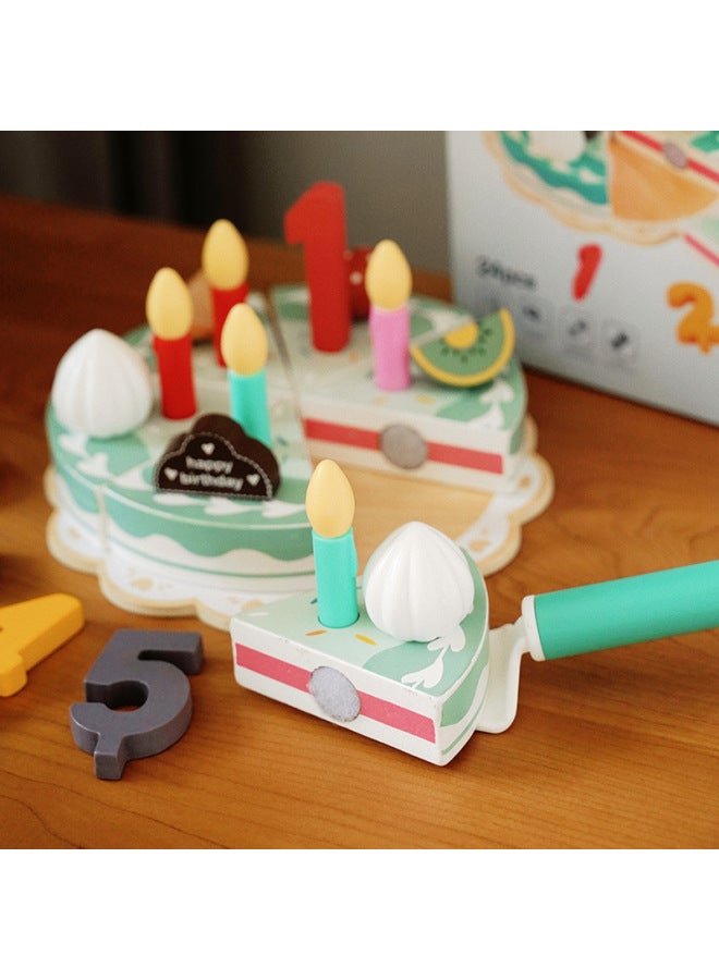 مجموعة الشاي والحلوى لمنزل اللعب المحاكاة للأطفال، مجموعة الكيك ورياض الأطفال، ألعاب خشبية - اللون: كعكة - Image 1