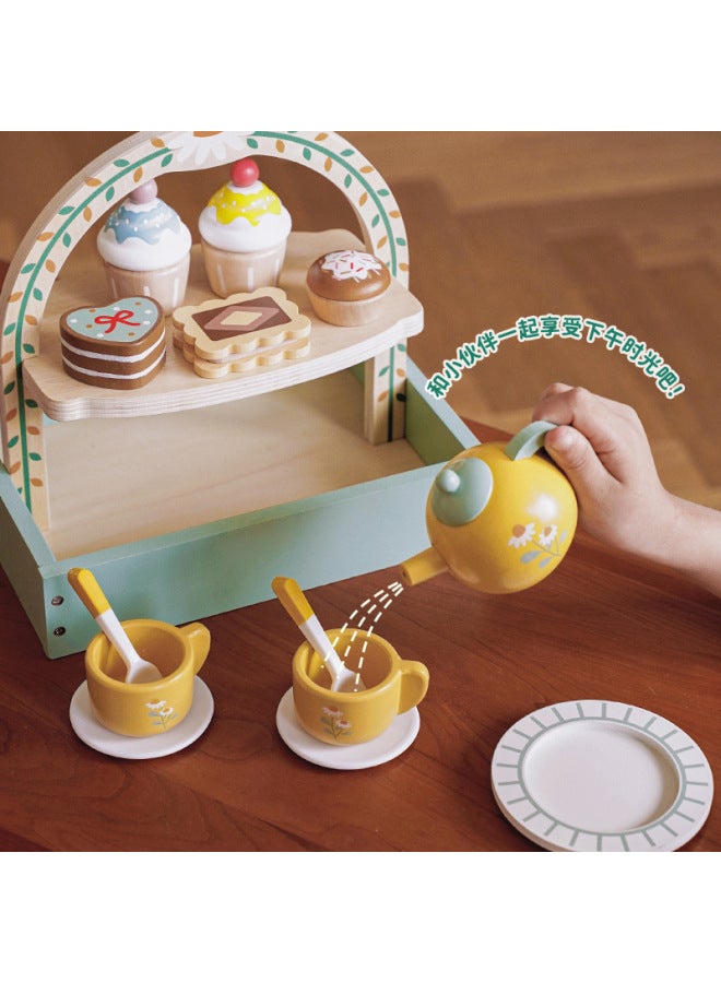 مجموعة الشاي والحلوى لمنزل اللعب المحاكاة للأطفال، مجموعة الكيك ورياض الأطفال، ألعاب خشبية - اللون: كعكة - Image 3