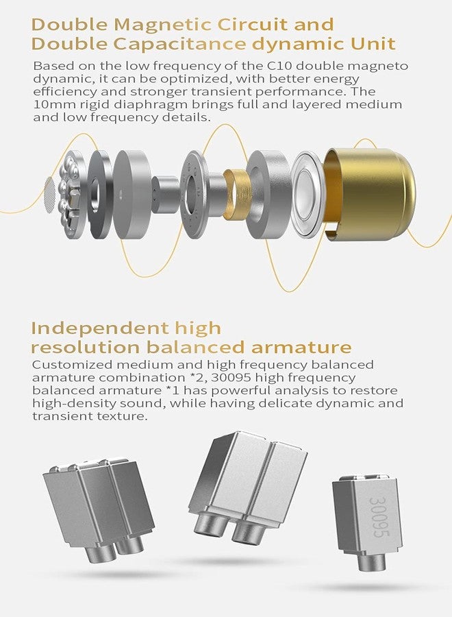 سي سي أيه سماعات أذن CCA C12 داخل الأذن، 5BA و1DD، سماعات أذن هجينة عالية الدقة، عازلة للضوضاء، سماعات أذن سلكية ستيريو للموسيقيين ومحبي الموسيقى والمغنين ومنسقي الأغاني - Image 4