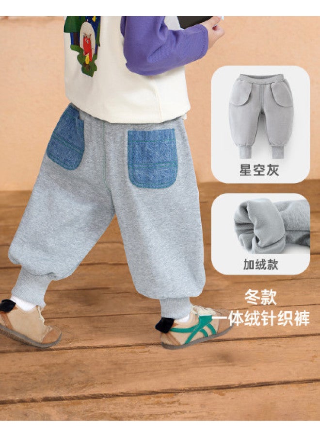 One-piece Fleece] Baby Soft Pants Autumn Winter Boys Sweatpants Casual Warm Outdoor Children's Sports Pants Girls - Image 1