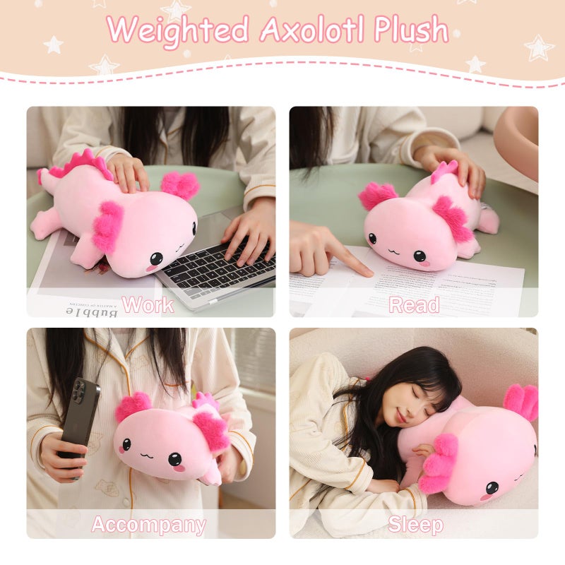 SQEQE Weighted Axolotl Plush, Weighted Axolotl Stuffed Animal, Cute Plushies Soft Pink Pillow Toy Gift for Kids Adults 9.8 Inch, 0.8 lbs - Image 4