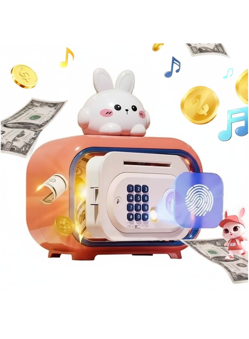 Electronic Money Bank for Kids– Smart Piggy Bank with Automatic Bill Grab, Password Lock,Fingerprint Lock, Coin Storage & Sound Effects, Educational Toy for Financial Learning & Saving Habits(Rabbit, Pink) - Image 1