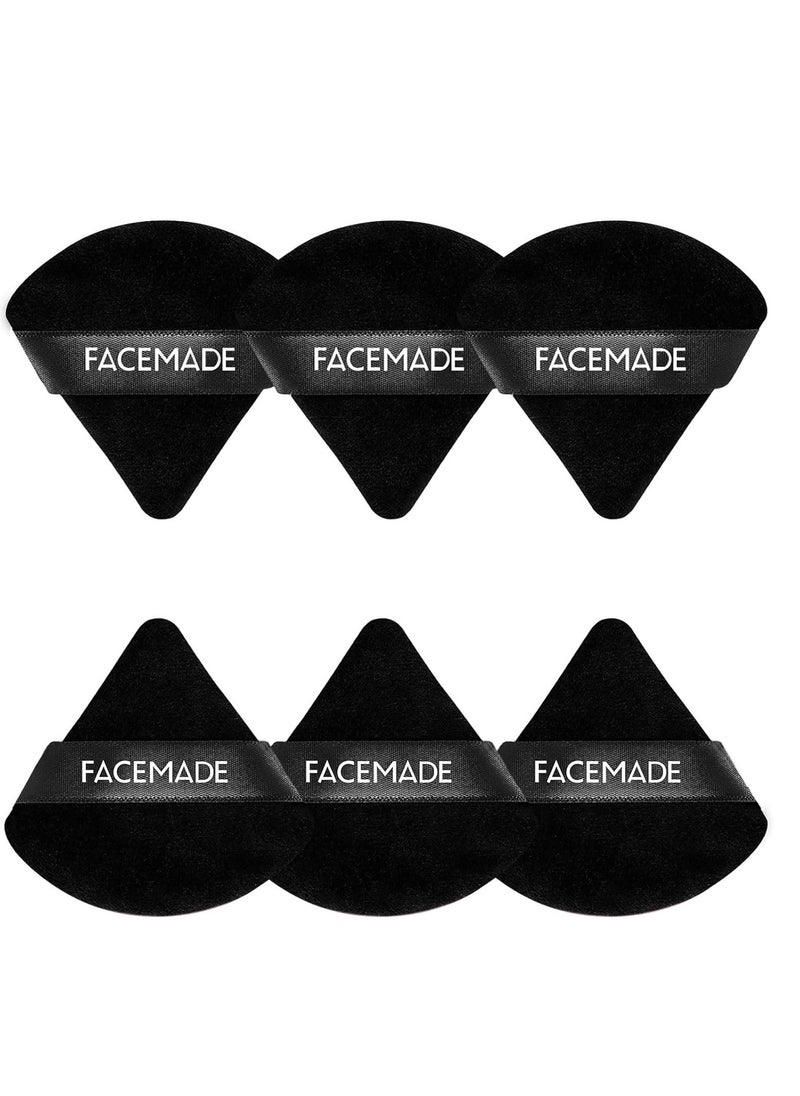 FACEMADE - 6 Pieces Face Powder Puff with a Travel Case, Soft Makeup Puff with a Container, Triangle Velour Makeup Sponge for Loose Powder Body Powder, Beauty Makeup Tools, Black - Image 1