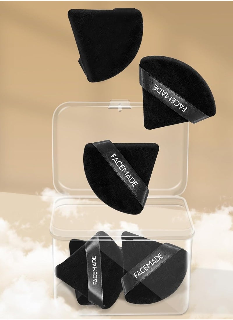 FACEMADE - 6 Pieces Face Powder Puff with a Travel Case, Soft Makeup Puff with a Container, Triangle Velour Makeup Sponge for Loose Powder Body Powder, Beauty Makeup Tools, Black - Image 1