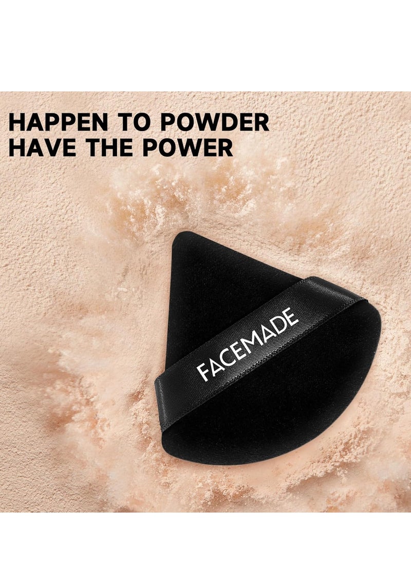 FACEMADE - 6 Pieces Face Powder Puff with a Travel Case, Soft Makeup Puff with a Container, Triangle Velour Makeup Sponge for Loose Powder Body Powder, Beauty Makeup Tools, Black - Image 1