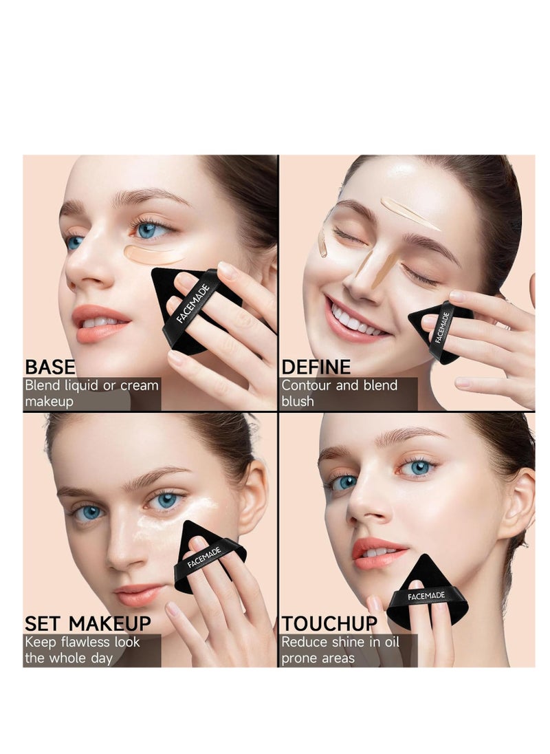 FACEMADE - 6 Pieces Face Powder Puff with a Travel Case, Soft Makeup Puff with a Container, Triangle Velour Makeup Sponge for Loose Powder Body Powder, Beauty Makeup Tools, Black - Image 1