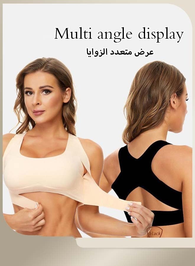 2 Pack Women's Bras, Seamless Front Closure Bras, Womens Underwear Push-up Bras, Lingerie Shaper Support Tops With Back X Strap, Female Posture Correction Bra, Lifting Bras, Full-Coverage Cups Sleep Bras, Everyday Bras - Image 2