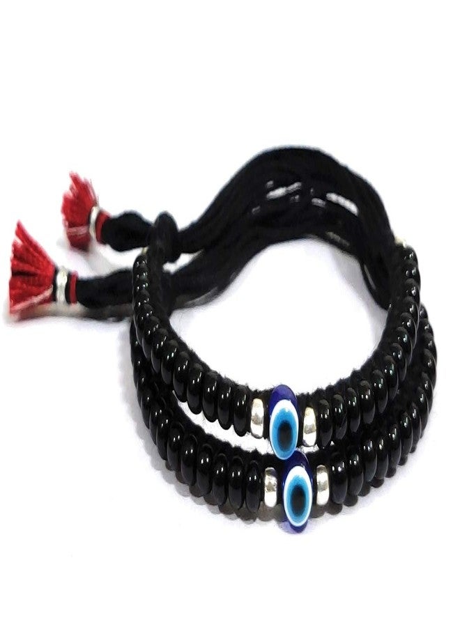 Jewel string Evil eye baby Nazariya (1pair) adjustable cord Bracelet with black beads and silver ball for newborn baby to 4-year toddlers for Girl Boy (Baby bracelet, anklet) (Not for adult) (small size 3 inch to 5 inch) - Image 1