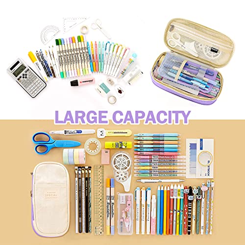 LHMTQVK Large Pencil Case Pencil Pouch Can Expand Pencil Bag Big Capacity Pencil Bag Large Storage Pouch Pencil Case Aesthetic Pencil Cases for Adults Cute Pencil Pouch (purple beige)(kl2) - Image 2