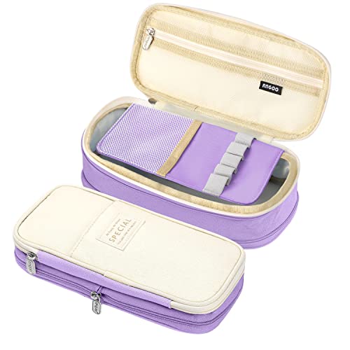 LHMTQVK Large Pencil Case Pencil Pouch Can Expand Pencil Bag Big Capacity Pencil Bag Large Storage Pouch Pencil Case Aesthetic Pencil Cases for Adults Cute Pencil Pouch (purple beige)(kl2) - Image 1