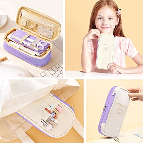 LHMTQVK Large Pencil Case Pencil Pouch Can Expand Pencil Bag Big Capacity Pencil Bag Large Storage Pouch Pencil Case Aesthetic Pencil Cases for Adults Cute Pencil Pouch (purple beige)(kl2) - Image 5