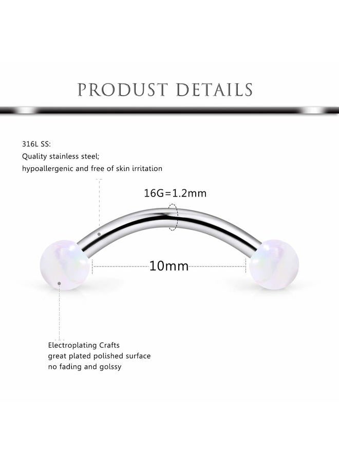 Hoeudjo 40Pcs 16G Eyebrow Piercing Rook Earrings Daith Piercing Jewelry Curved Barbell Kit Surgical Steel Tragus Vertical Lip Rings for Women Men 8mm (5/16") - 10mm (3/8"), Metal Crystal, - Image 2