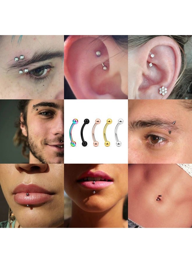 Hoeudjo 40Pcs 16G Eyebrow Piercing Rook Earrings Daith Piercing Jewelry Curved Barbell Kit Surgical Steel Tragus Vertical Lip Rings for Women Men 8mm (5/16") - 10mm (3/8"), Metal Crystal, - Image 5