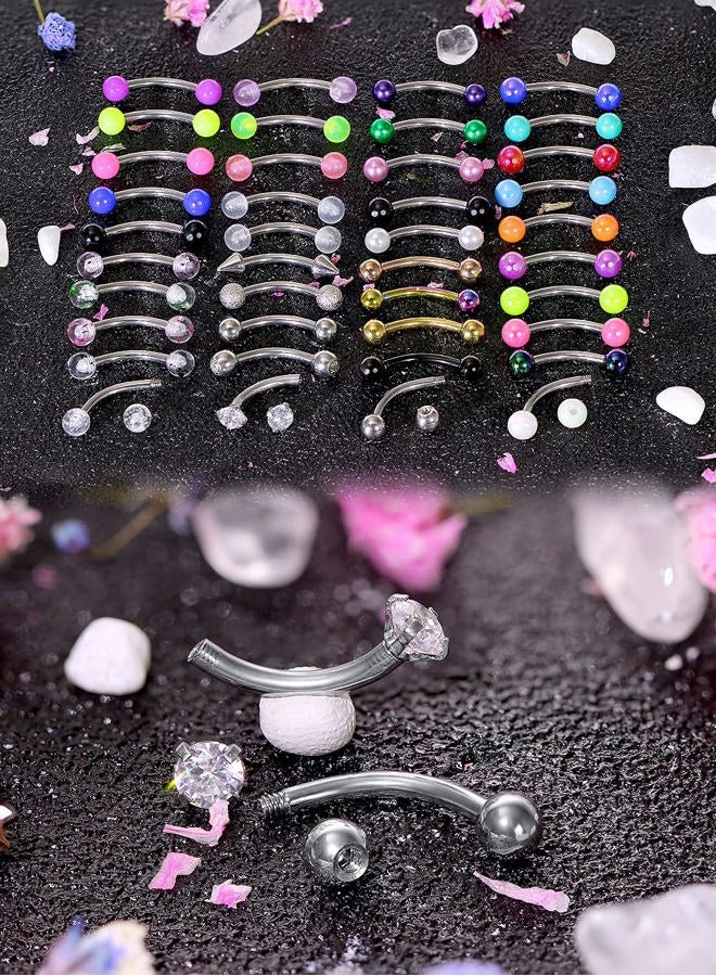 Hoeudjo 40Pcs 16G Eyebrow Piercing Rook Earrings Daith Piercing Jewelry Curved Barbell Kit Surgical Steel Tragus Vertical Lip Rings for Women Men 8mm (5/16") - 10mm (3/8"), Metal Crystal, - Image 4