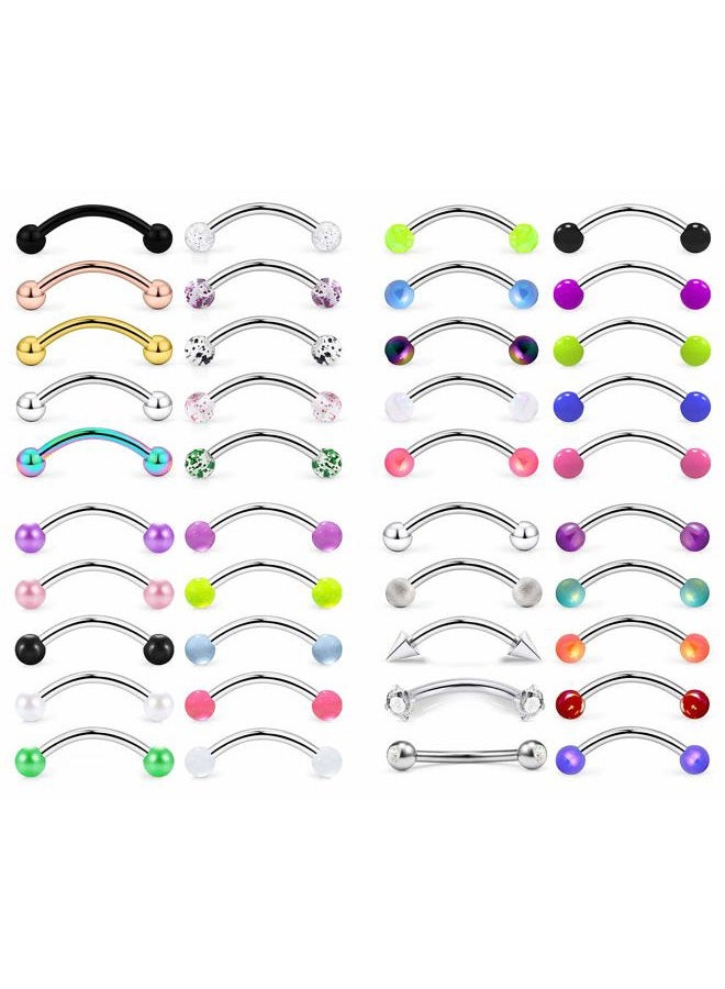 Hoeudjo 40Pcs 16G Eyebrow Piercing Rook Earrings Daith Piercing Jewelry Curved Barbell Kit Surgical Steel Tragus Vertical Lip Rings for Women Men 8mm (5/16") - 10mm (3/8"), Metal Crystal, - Image 1