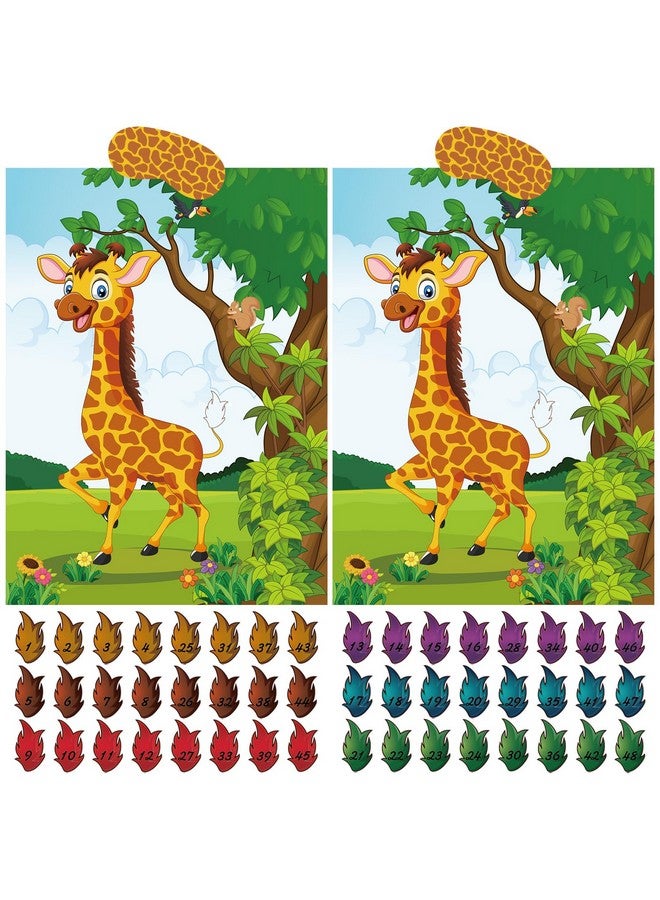 ASTARON 2 Sets Pin The Tail On The Giraffe Jungle Animal Party Game Zoothemed Birthday Party Supplies 2 Posters 21"X 28" With 48Pcs Tail Stickers Kids Wall Home Decor - Image 1