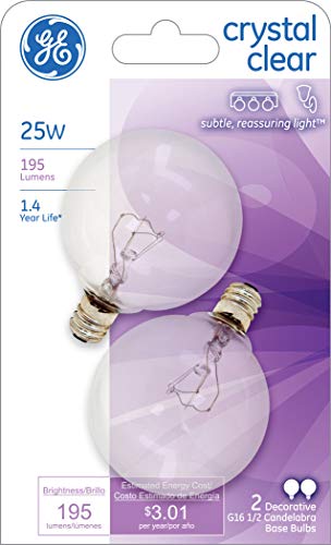 GE Lighting 17722 Decorative G16 1/2 Candelabra Base Globe Light Bulb, 2 Count (Pack of 1), Clear - Image 2