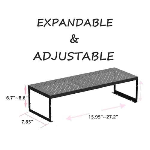 Asiingkel Stackable Expandable Metal Shelf Organizer - Adjustable Wire Storage Rack with Holes for Kitchen, Bathroom, Cabinet, Office - Space Saving, Durable & Sturdy Design（1PACK/Medium/Black - Image 3