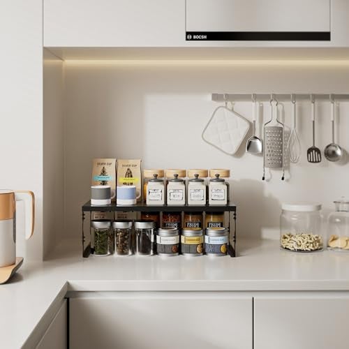 Asiingkel Stackable Expandable Metal Shelf Organizer - Adjustable Wire Storage Rack with Holes for Kitchen, Bathroom, Cabinet, Office - Space Saving, Durable & Sturdy Design（1PACK/Medium/Black - Image 2