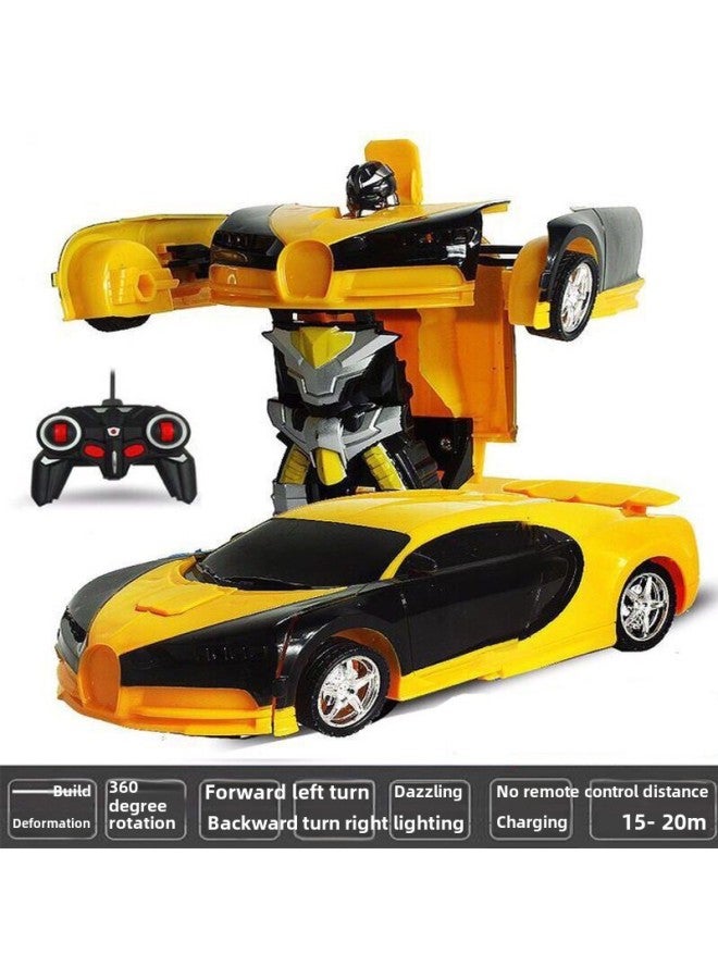 Deformation Remote Control Car One-button Remote Control Deformation Car Electric Diamond Deformation Robot Boy Children Toy Car-Color:Yellow Cloth ]-Proportion:1:18  - Image 1