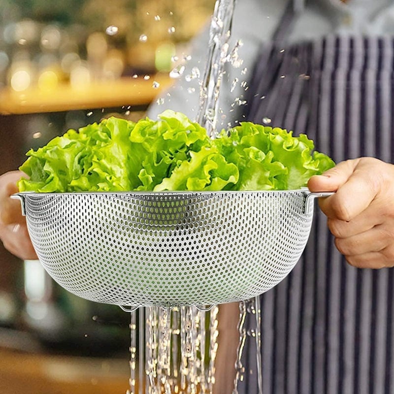 EXOFLY Fruit Vegetable Rice Washing Strainer Baskets Stainless Steel Micro Hole Drain Basket for Pasta Grain Noodles Veggie Washing Filter Basket for Kitchen Bowl Storing and Straining Purpose - Image 5