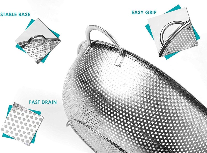 EXOFLY Fruit Vegetable Rice Washing Strainer Baskets Stainless Steel Micro Hole Drain Basket for Pasta Grain Noodles Veggie Washing Filter Basket for Kitchen Bowl Storing and Straining Purpose - Image 4