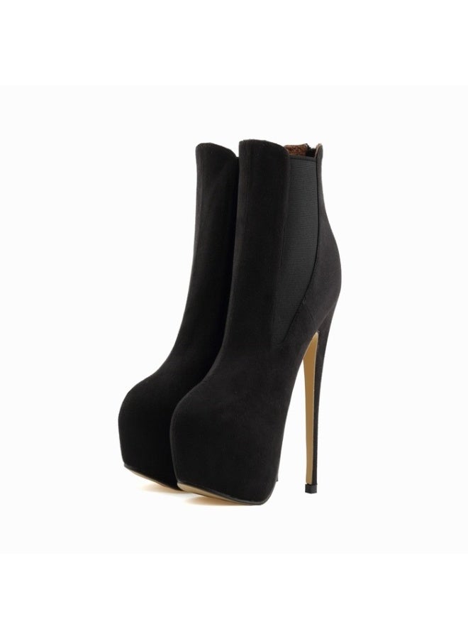 Loquat Waterproof platform ultra-thin heel Martin-style short boots Heel height: 14cm, platform height: 4cm Black  - Image 1
