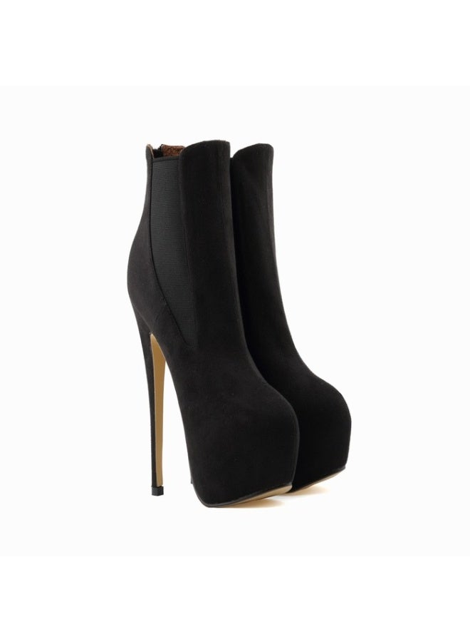 Loquat Waterproof platform ultra-thin heel Martin-style short boots Heel height: 14cm, platform height: 4cm Black  - Image 2