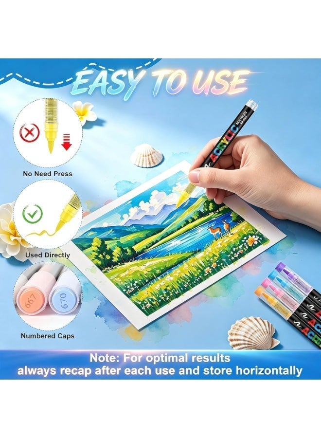 LuckyNov 24 Colors Acrylic Paint Pens, Soft Brush Tip Acrylic Markers,– Art Markers for Fabric, Rock, Canvas, School & DIY Crafts – Vibrant Water-Based Paint Pens for Artists and Kids - Image 3