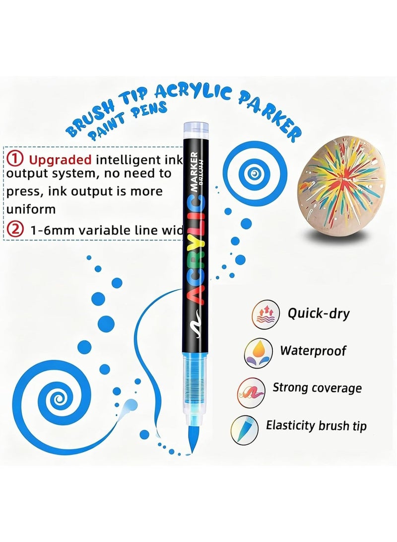 LuckyNov 24 Colors Acrylic Paint Pens, Soft Brush Tip Acrylic Markers,– Art Markers for Fabric, Rock, Canvas, School & DIY Crafts – Vibrant Water-Based Paint Pens for Artists and Kids - Image 2