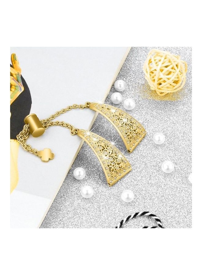 NIBEMINENT Flower Shape Metal Diamond-studded Chain Wristband Watchband Gold - Image 3