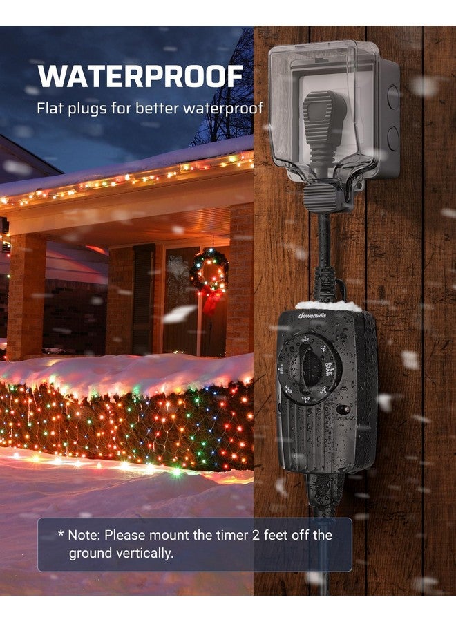 DEWENWILS Outdoor Light Timer Dusk to Dawn, Weatherproof, Plug in Timer for Garden Christmas String Light, 10A, UL Listed, 2 Pack - Image 2