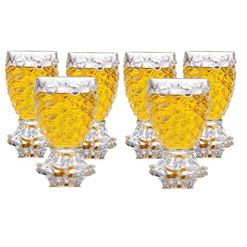 Raincart 100 Crystal Clear Pineapple Shaped Whiskey Glasses Drinking Glass Set of 6 Pieces 250 ml Each - Image 1