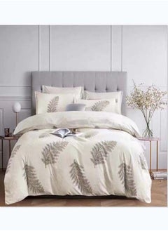 6-Piece Striped Printed King Size Cotton Duvet Cover Set Includes 1xFitted Bedsheet 200x200+30cm, 1xDuvet Cover 220x240 cm, 2xPillowcase 55x80cm, 2xCushion Case 45x70cm