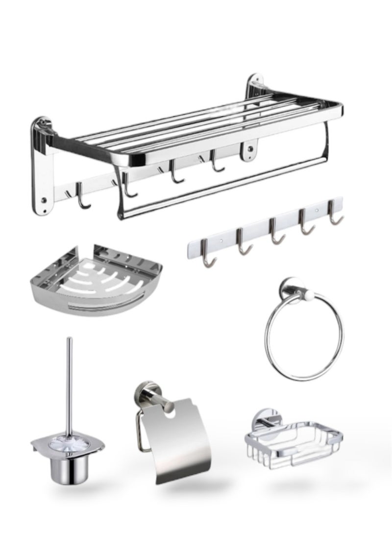 Kana 7-Piece Stainless Steel Bathroom Accessories Set – Chrome Finish Wall-Mounted Bath Hardware Collection - Image 1