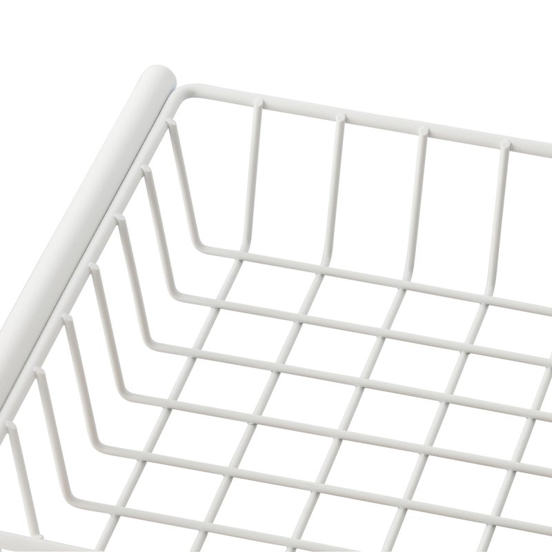 TRINITY 4-Tier Freestanding Metal Shelving Rack with Wire Baskets, Wood Top, and Adjustable Feet, 12"x12"x30", White + Gray-Wash Top - Image 5