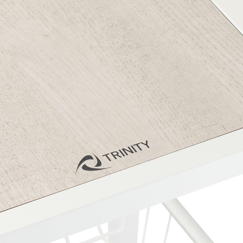 TRINITY 4-Tier Freestanding Metal Shelving Rack with Wire Baskets, Wood Top, and Adjustable Feet, 12"x12"x30", White + Gray-Wash Top - Image 4