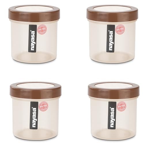 Nayasa Retro 250 ml BPA Free Food Grade Airtight Kitchen Storage Container with Lid - Set of 4 | Brown & Grey - Image 1