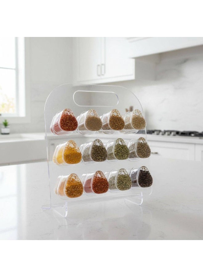 Premium Acrylic Spice Organizer Set (12 Pieces) with Easy-Carry Handle Stand – Crystal-Clear Spice Rack with Airtight Lids – Includes Free Spice Label Stickers for a Modern, Well-Organized Kitchen. - Image 1