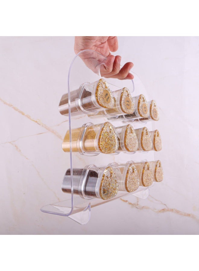 Premium Acrylic Spice Organizer Set (12 Pieces) with Easy-Carry Handle Stand – Crystal-Clear Spice Rack with Airtight Lids – Includes Free Spice Label Stickers for a Modern, Well-Organized Kitchen. - Image 4