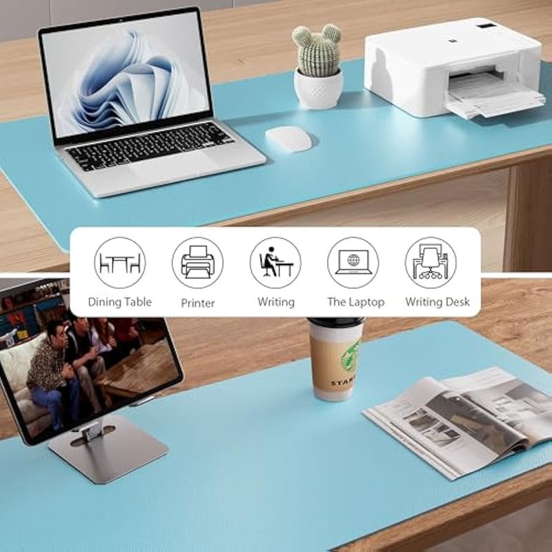 اوثيا وسادة حماية كبيرة للمكتب من جلد البولي يوريثين - قاعدة ماوس غير قابلة للانزلاق وسجادة كتابة للمكتب/المنزل، مقاومة للماء وسهلة التنظيف (23.6 انش × 13.7 انش، توباز ازرق) - Image 5