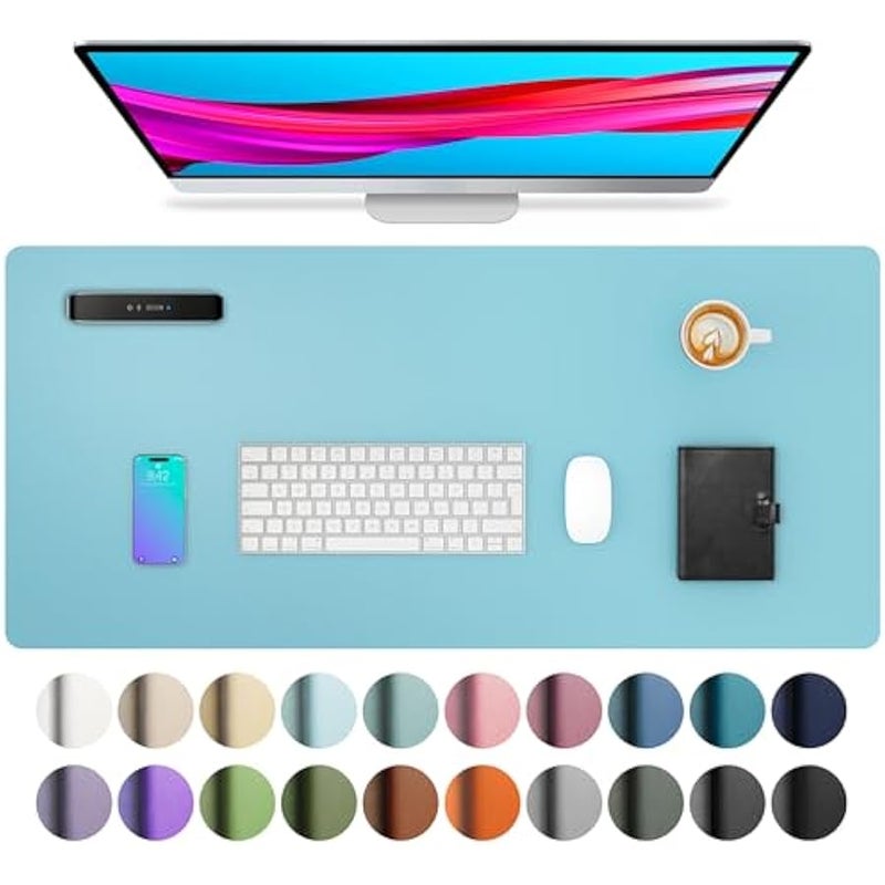 اوثيا وسادة حماية كبيرة للمكتب من جلد البولي يوريثين - قاعدة ماوس غير قابلة للانزلاق وسجادة كتابة للمكتب/المنزل، مقاومة للماء وسهلة التنظيف (23.6 انش × 13.7 انش، توباز ازرق) - Image 1