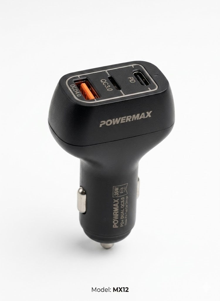 PowerMax Car Charger Fast Charging 35W Dual USB Car Plug Adapter Car Charger Type C Compatible with iPhone 15 Pro Max/15 Pro/15/14/13 Pro Max/12/11, iPad White - Image 1