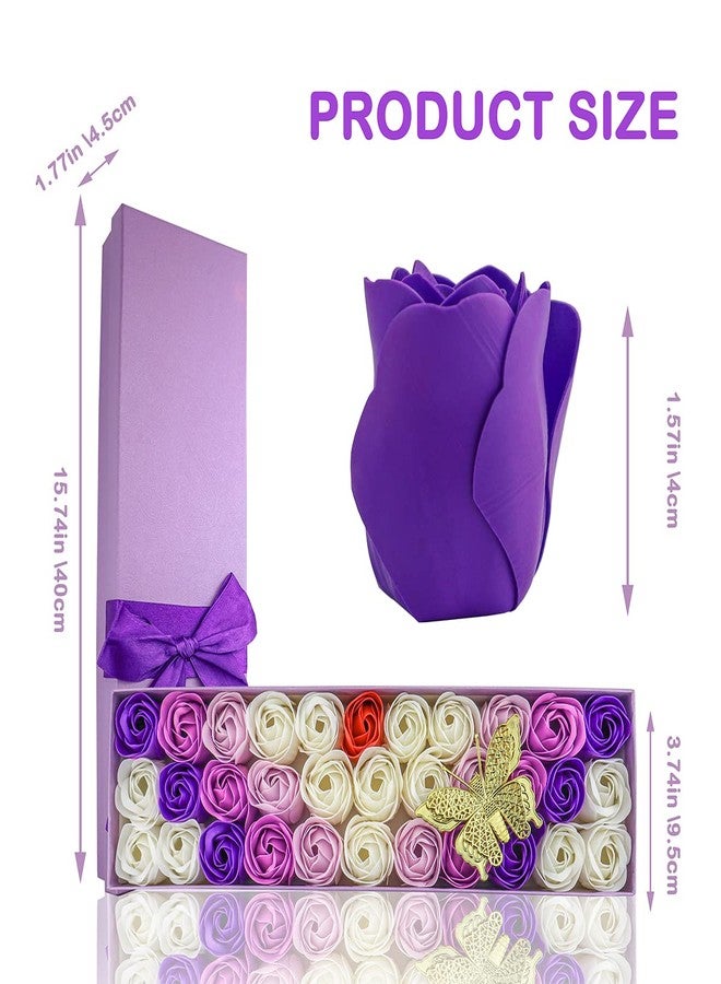 JIALEEY 33 PCS Floral Scented Bath Soap Rose Flower Petals, Plant Essential Oil Rose Soap Set Gifts Ideas for Her Women Girls Mom Valentine's Day, Purple Gift Box - Image 2