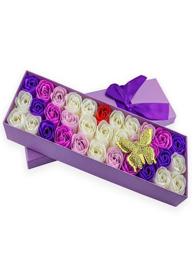 JIALEEY 33 PCS Floral Scented Bath Soap Rose Flower Petals, Plant Essential Oil Rose Soap Set Gifts Ideas for Her Women Girls Mom Valentine's Day, Purple Gift Box - Image 1