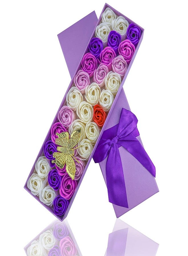 JIALEEY 33 PCS Floral Scented Bath Soap Rose Flower Petals, Plant Essential Oil Rose Soap Set Gifts Ideas for Her Women Girls Mom Valentine's Day, Purple Gift Box - Image 3