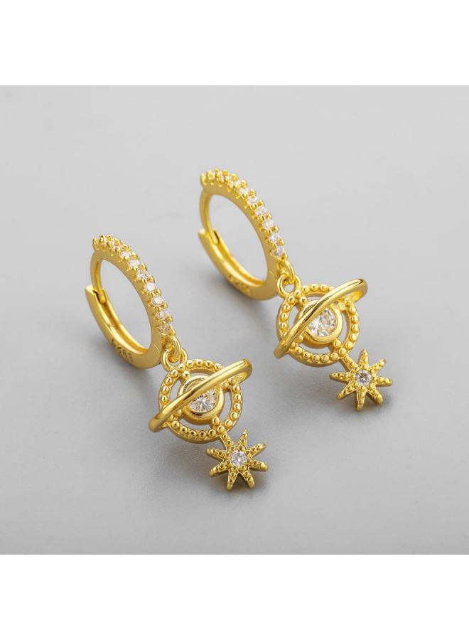 S925 Silver Star Zircon Row Diamond Ear Buckle Women's Delicate Earrings Earrings Niche Light Luxury High Elegant Earrings Combination 