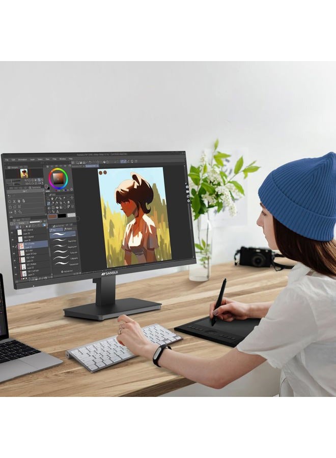 Sansui شاشة 24 بوصة 100 هرتز لجهاز الكمبيوتر، منافذ HDMI وVGA، تركيب VESA، شاشة كمبيوتر FHD رفيعة للغاية مع تصميم مائل مريح للعناية بالعين للاستخدام المنزلي والمكتبي (ES-24F2، كابل HDMI متضمن) - Image 2