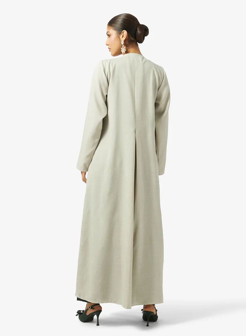 hayas closet Floral Embellished Open Front V Neck Abaya