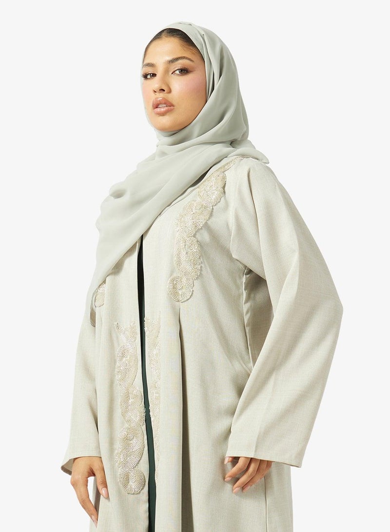 hayas closet Floral Embellished Open Front V Neck Abaya - Image 5